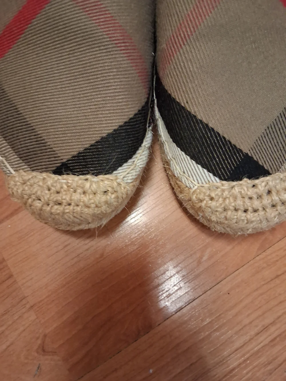 Burberry Plaid Espadrille Flats in Beige and Red